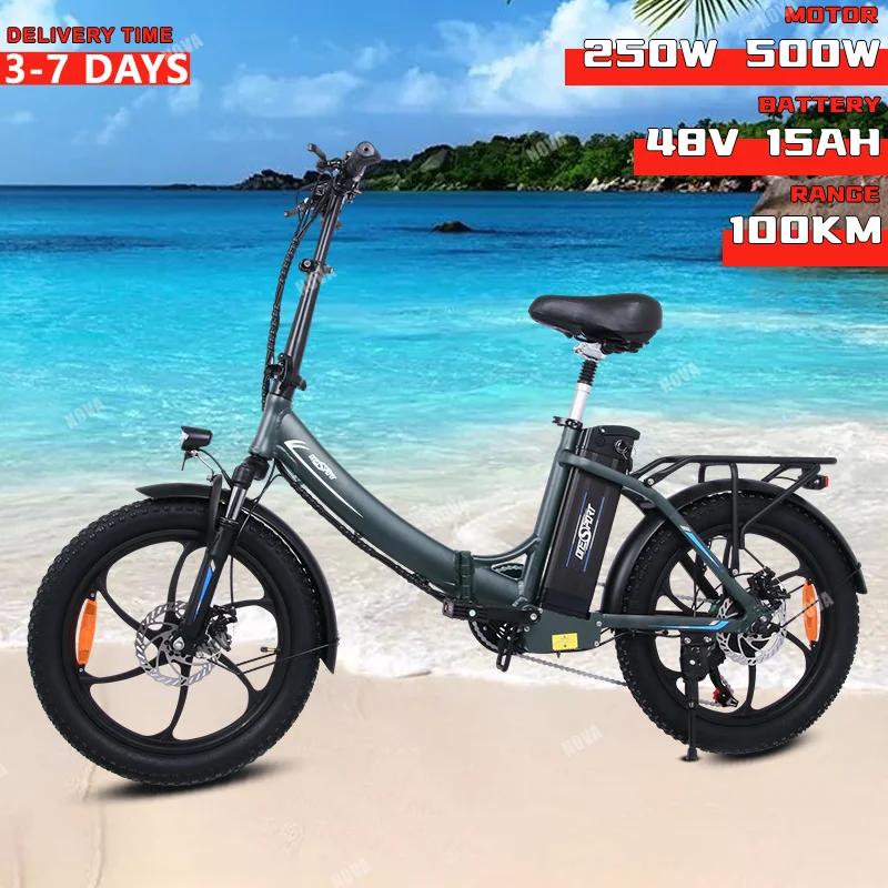 접이식 전기 자전거, 250W, 500W 모터, 48V, 15Ah, 20x3.0 인치, 팻 타이어, 도시 해변 도로 전기 자전거, 최대 속도 25 KM/H, 7 속도 전기 자전거
